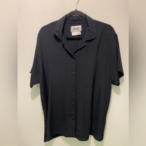 Flax Black Button Down Shirt Size L  Lightweight Short Sleeve